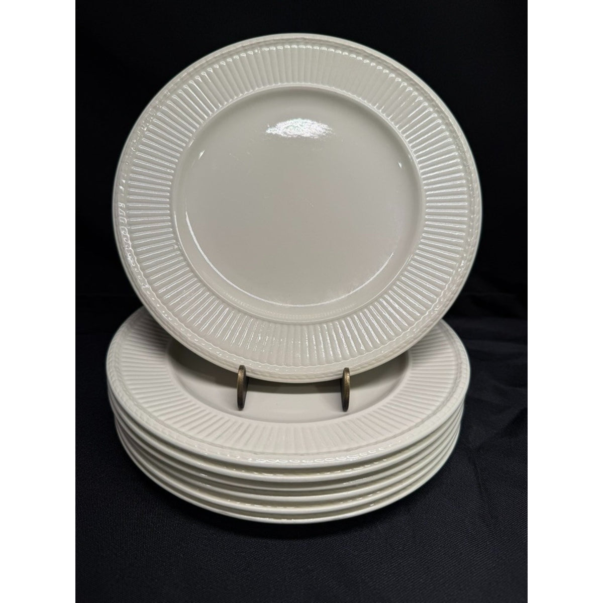 Set of 7 Wedgwood Edme Cream/ White Round Salad Plates Lined Rim 8.25" Vintage