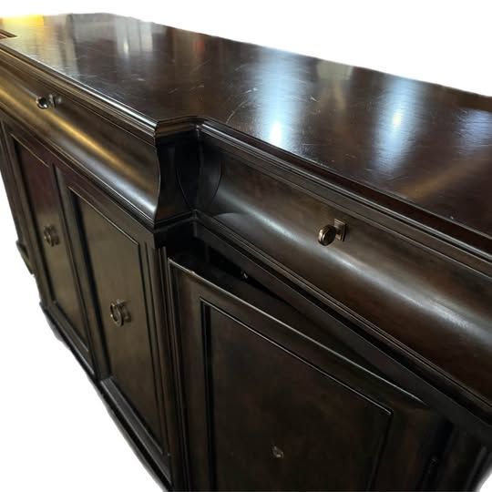A.R.T Discontinued brindle buffet with Greek style hardware & inner wine slats