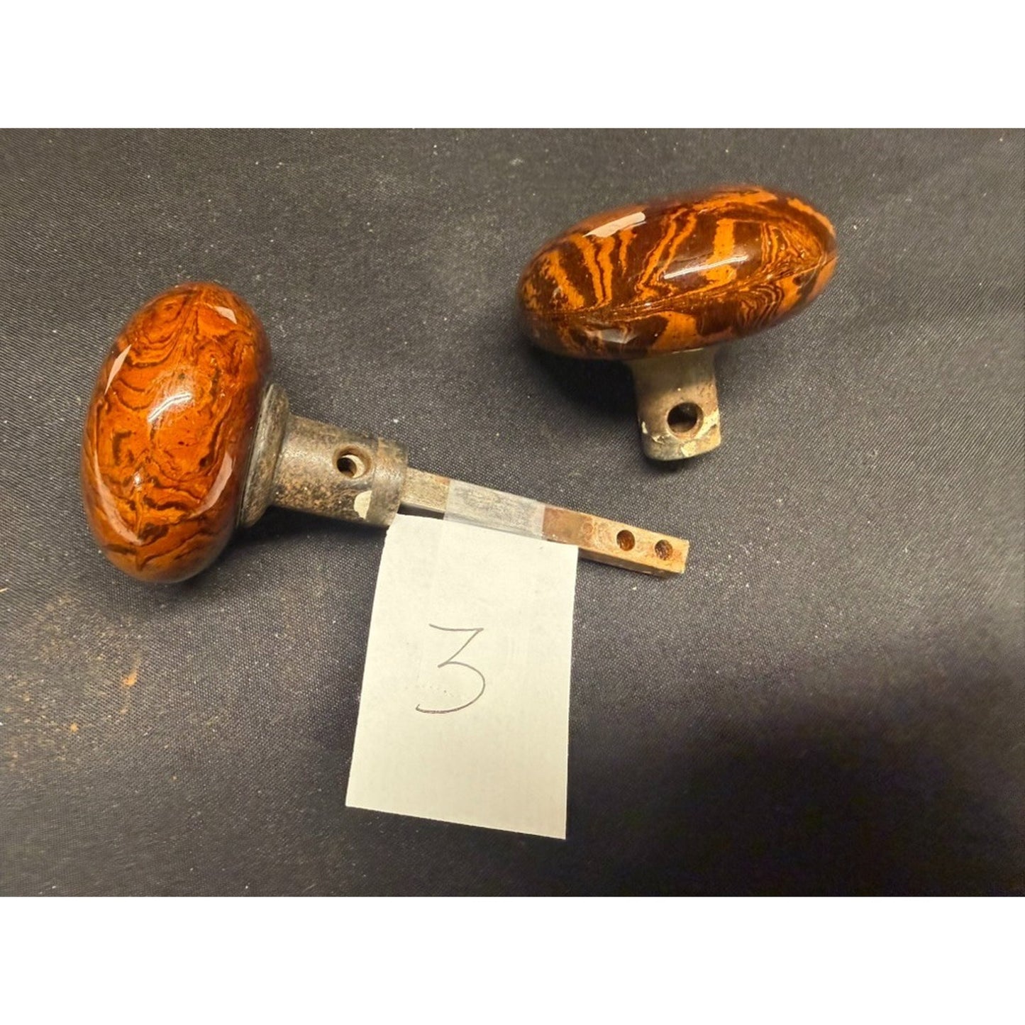 Antique porcelain Bennington marbled brown tiger eye door knob- Buy 1 or 4 pairs