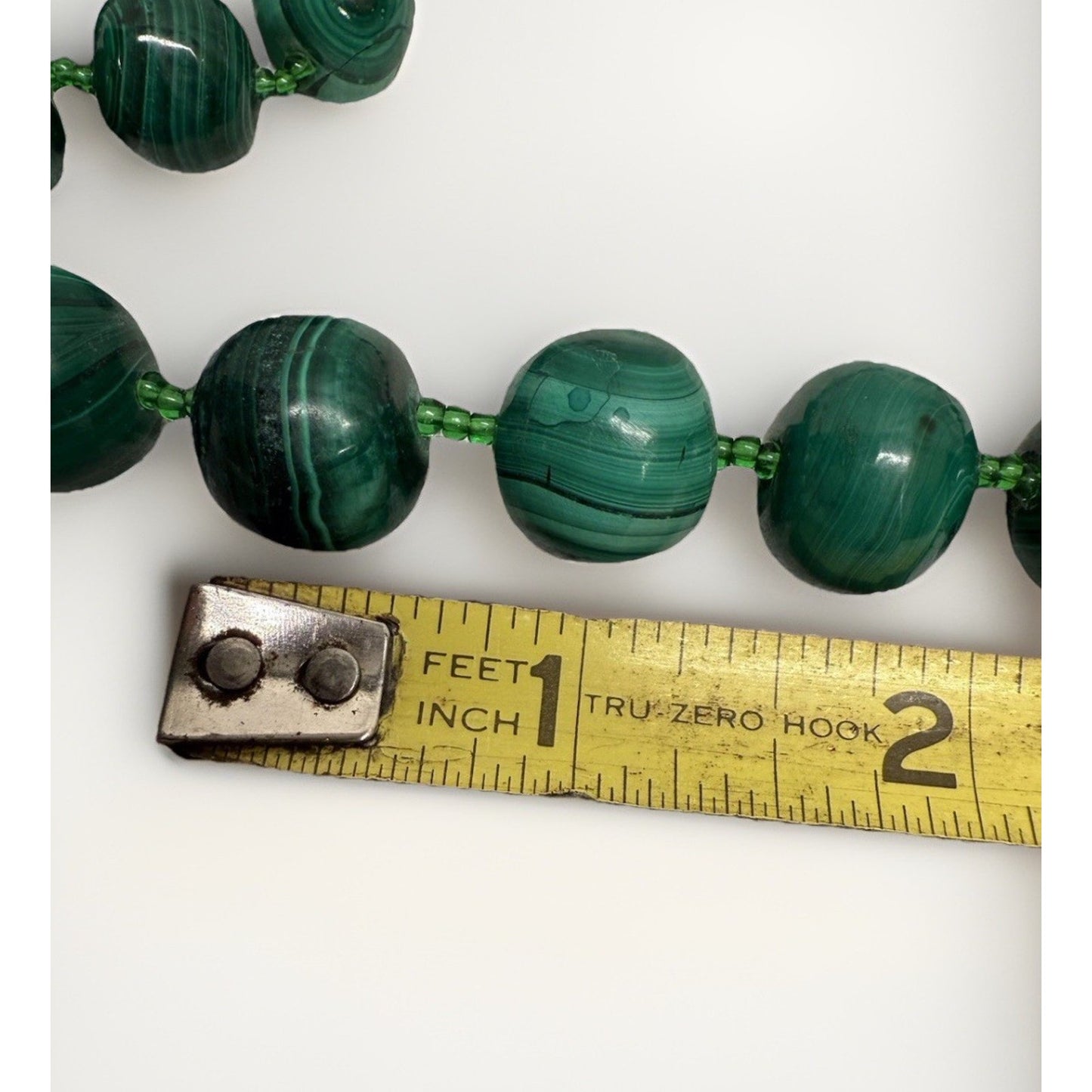 Vintage Chinese Malachite natural carved green gemstone beaded necklace 12”