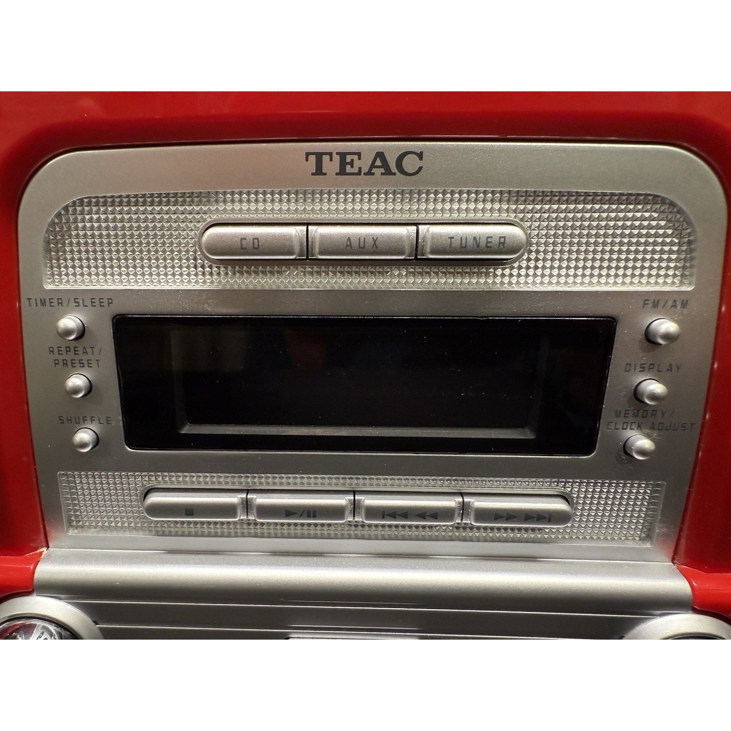 Vintage red Teac AM FM radio CD player alarm clock retro style tested works