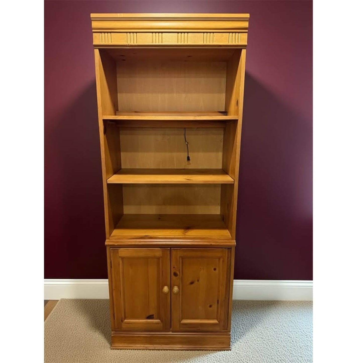 Wooden lighted bookcase/ shelf unit with lower cabinets