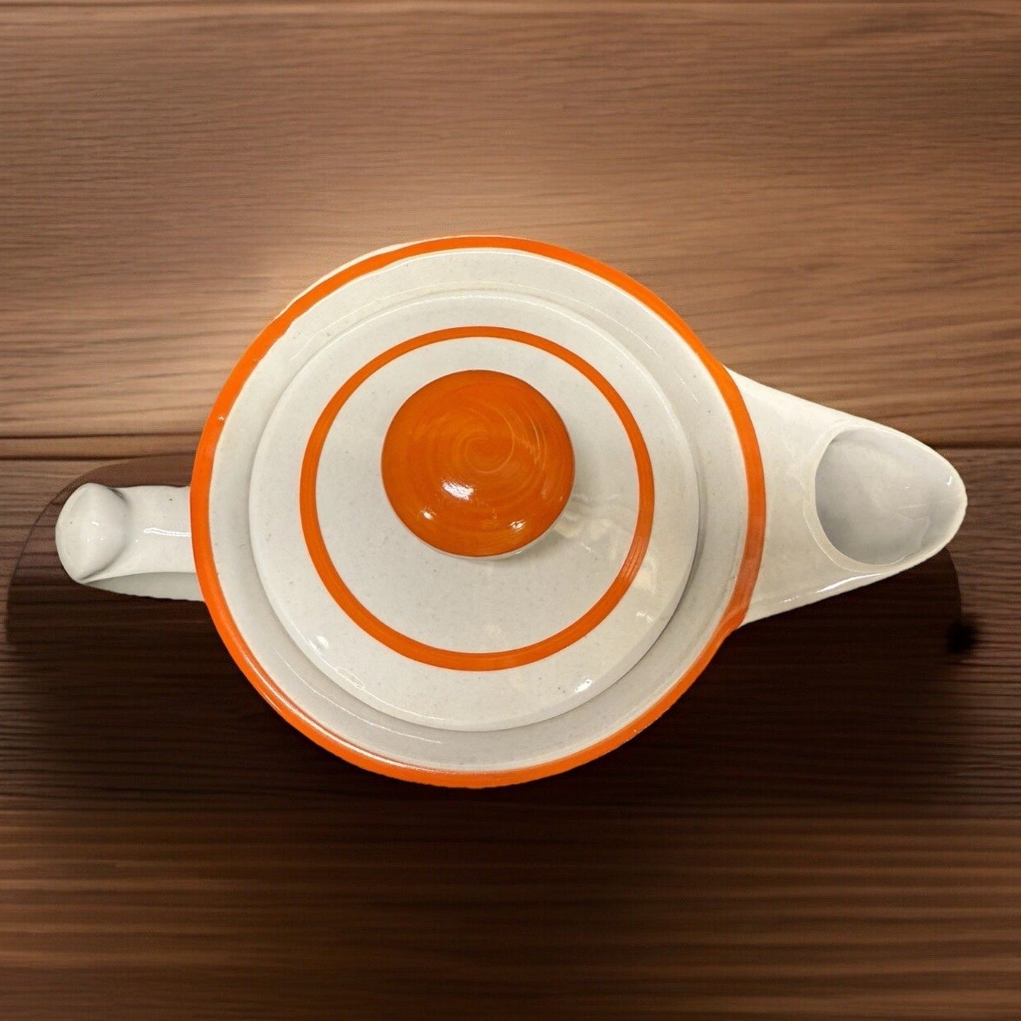 Rare MCM White ceramic Lidded Pitcher Orange Flower 9.75” Tall Coffee Water Tea
