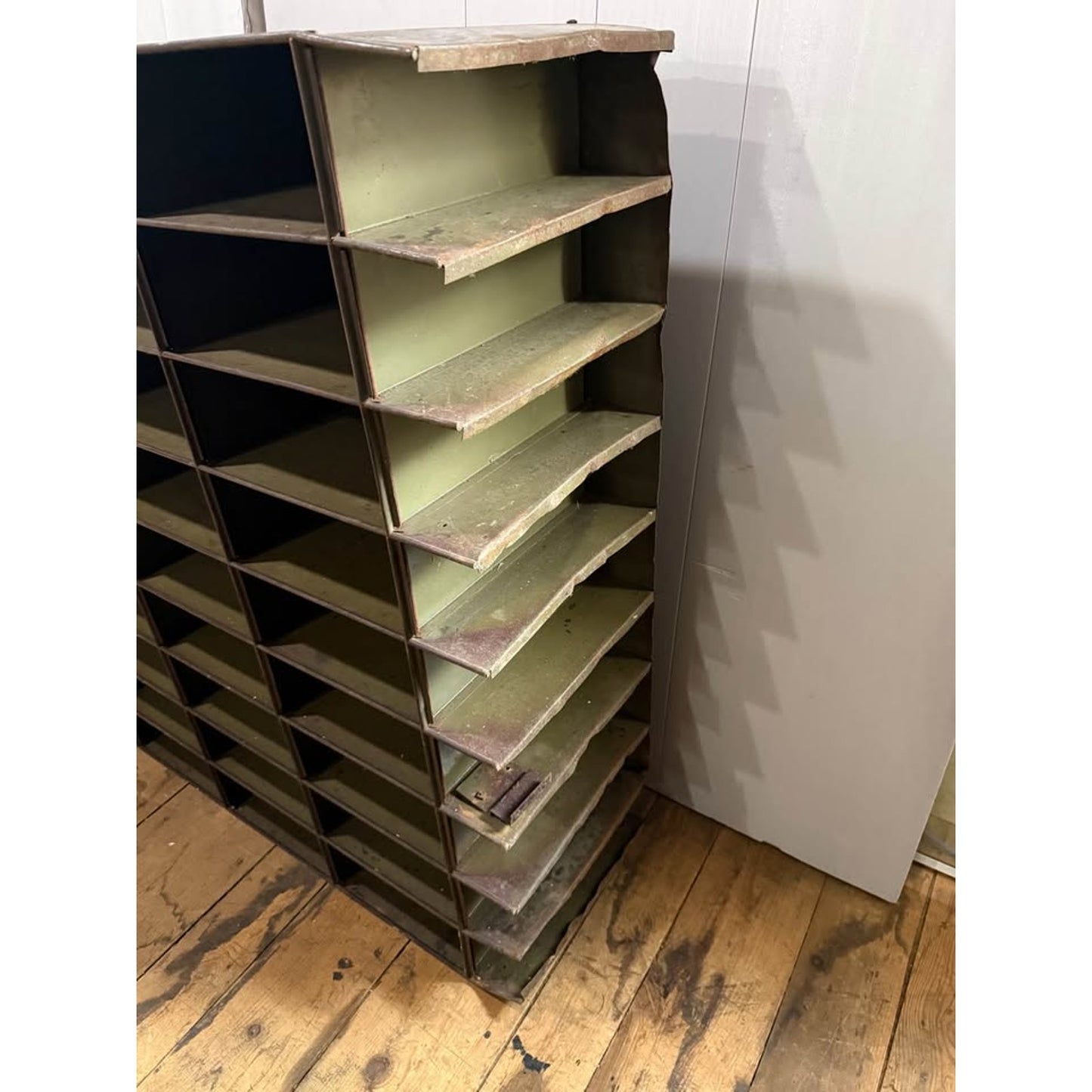 Vintage 1940’s metal Industrial mail organizer/ pigeon hole storage cabinet 45 slots