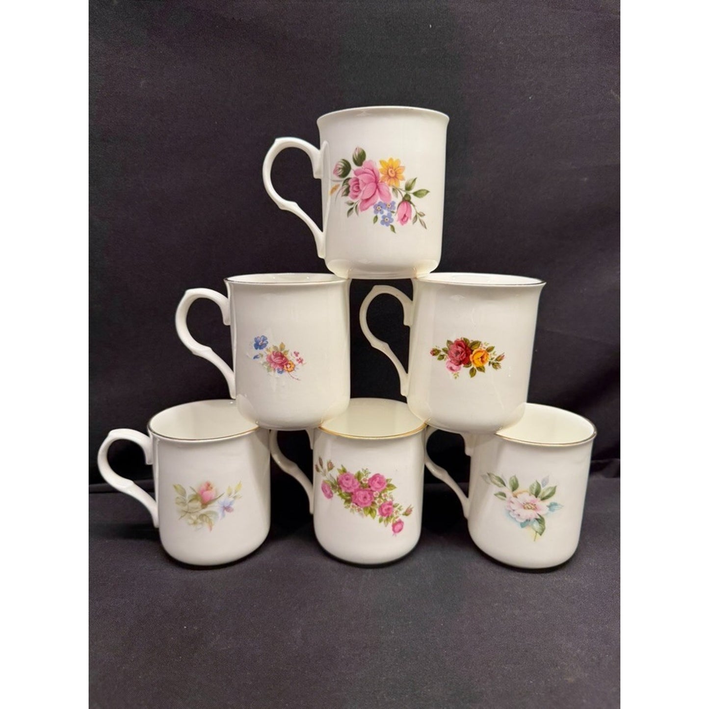 Set of 6 Sadler Wellington Fine Bone China Floral Coffee Tea Mugs Vintage 3.5"