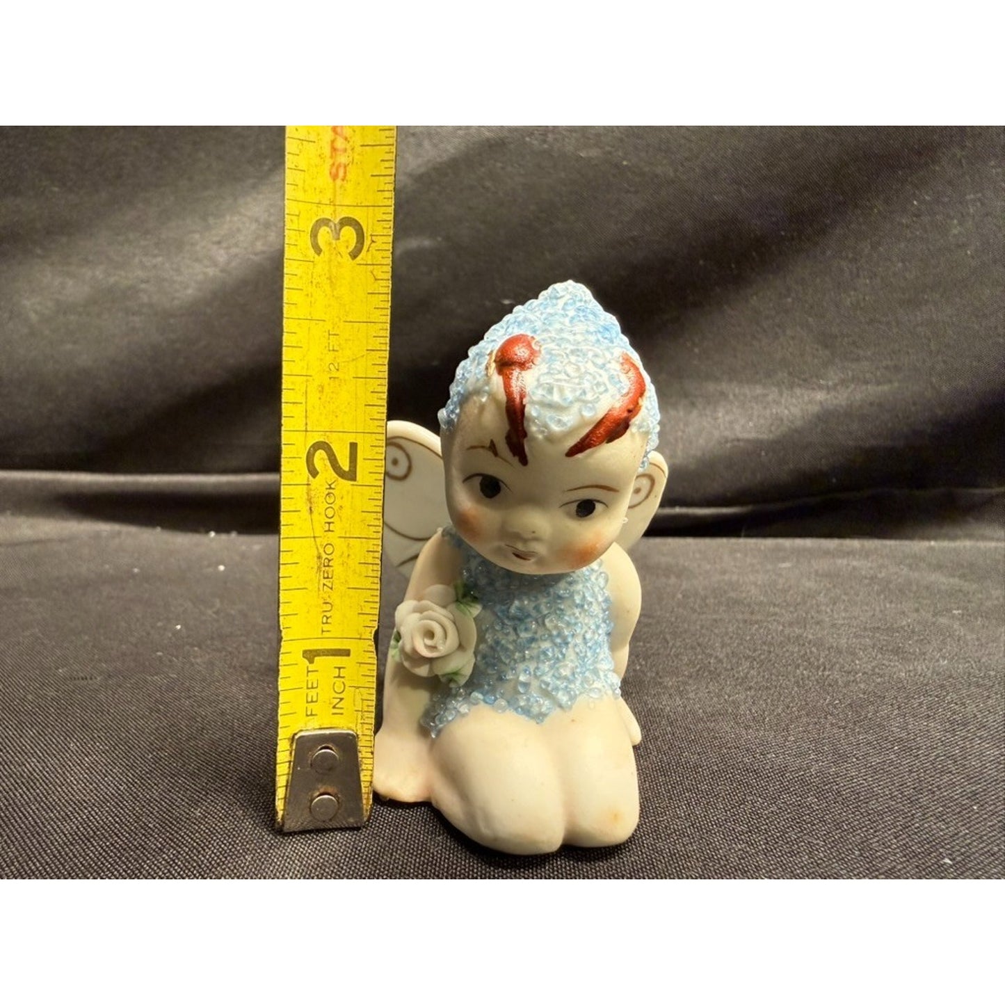 Pair of Vintage Sugar Baby Fairy Pixie Porcelain Figurines 1 blue 1 yellow 2.75"