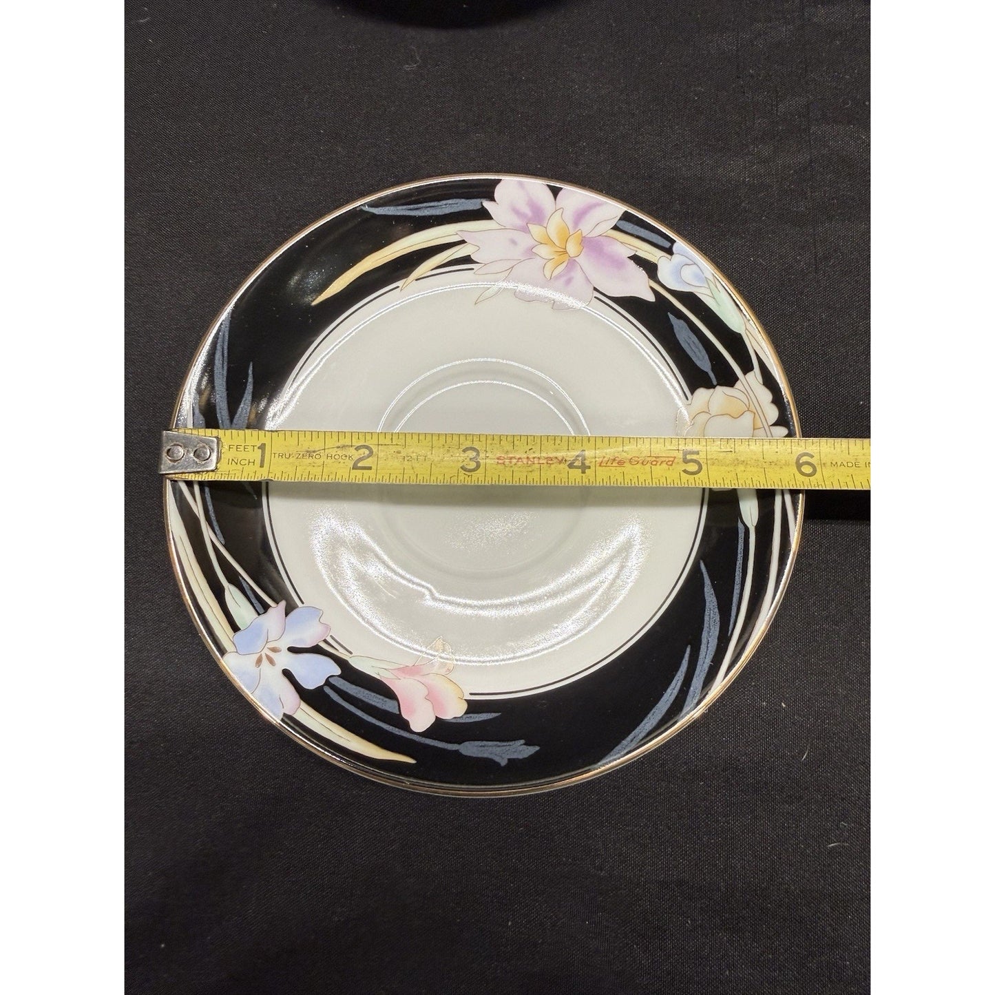 Mikasa Charisma Black Fine China Set Of 12 Saucers 10 Tea Cups Floral Vintage