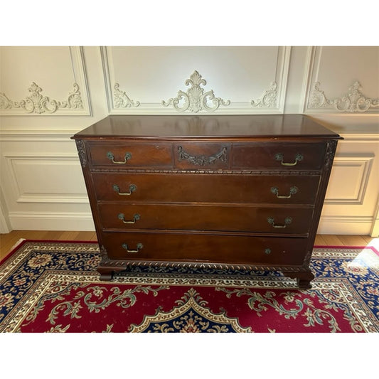 Antique mahogany 6 drawer solid wood dresser with ornate carvings