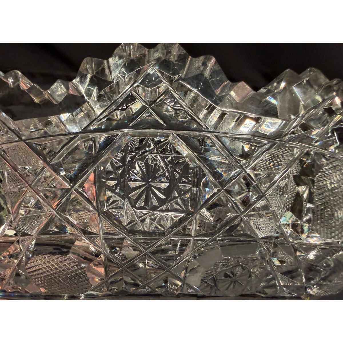 American Brilliant Crystal Cut Glass Round Centerpiece Bowl Etched Flowers 8"