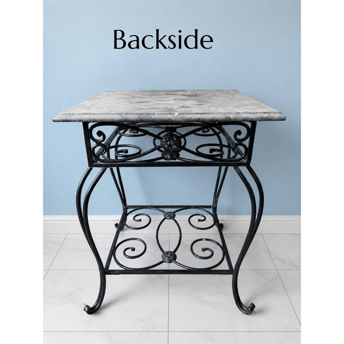 Elegant Bombay & Co. Wrought Iron & grey Marble Accent Table/Nightstand/end table