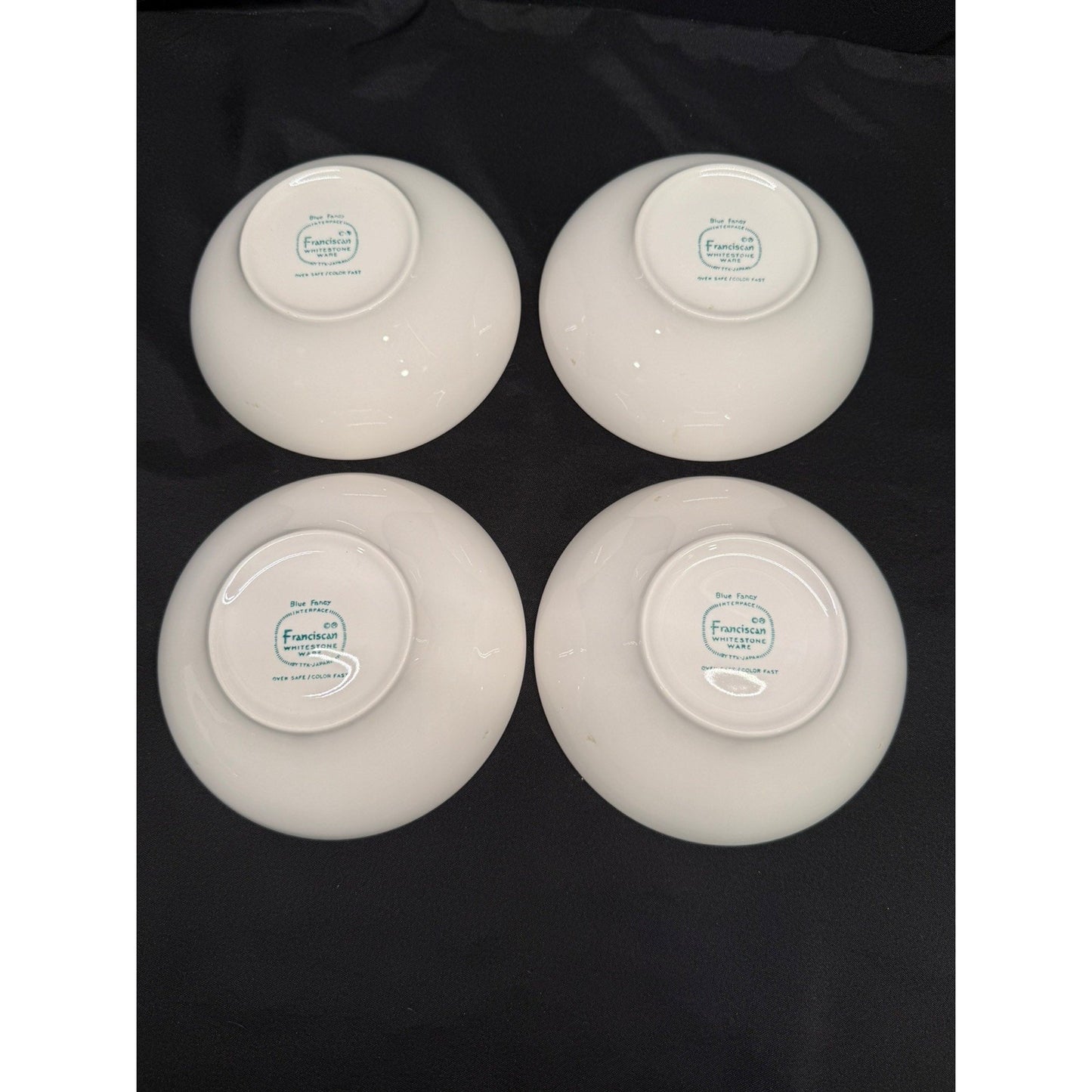 Franciscan Blue Fancy Whitestone Cereal Bowls White Blue Round 6” x 2” set of 4