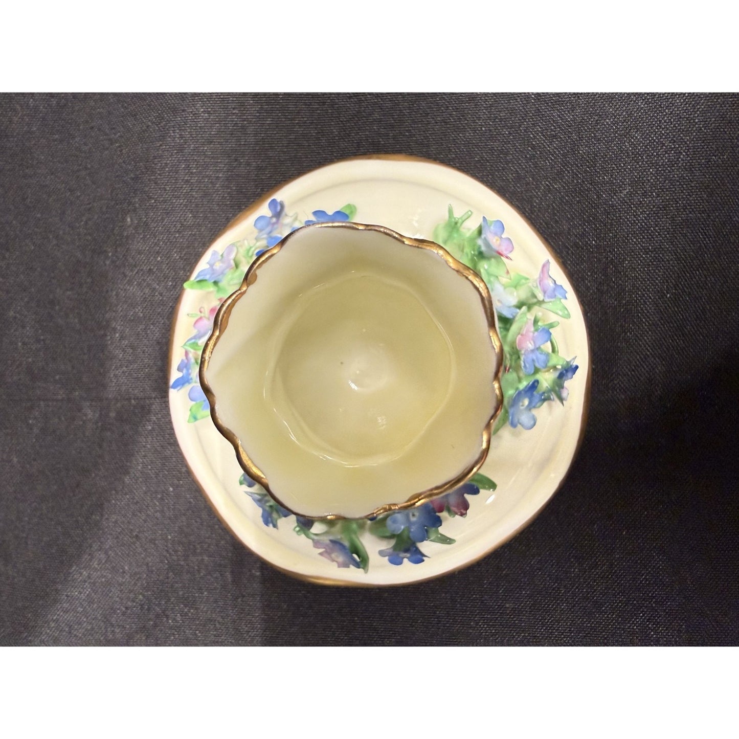 Rare pair crown staffordshire candle holders flowers purple porcelain 2" England
